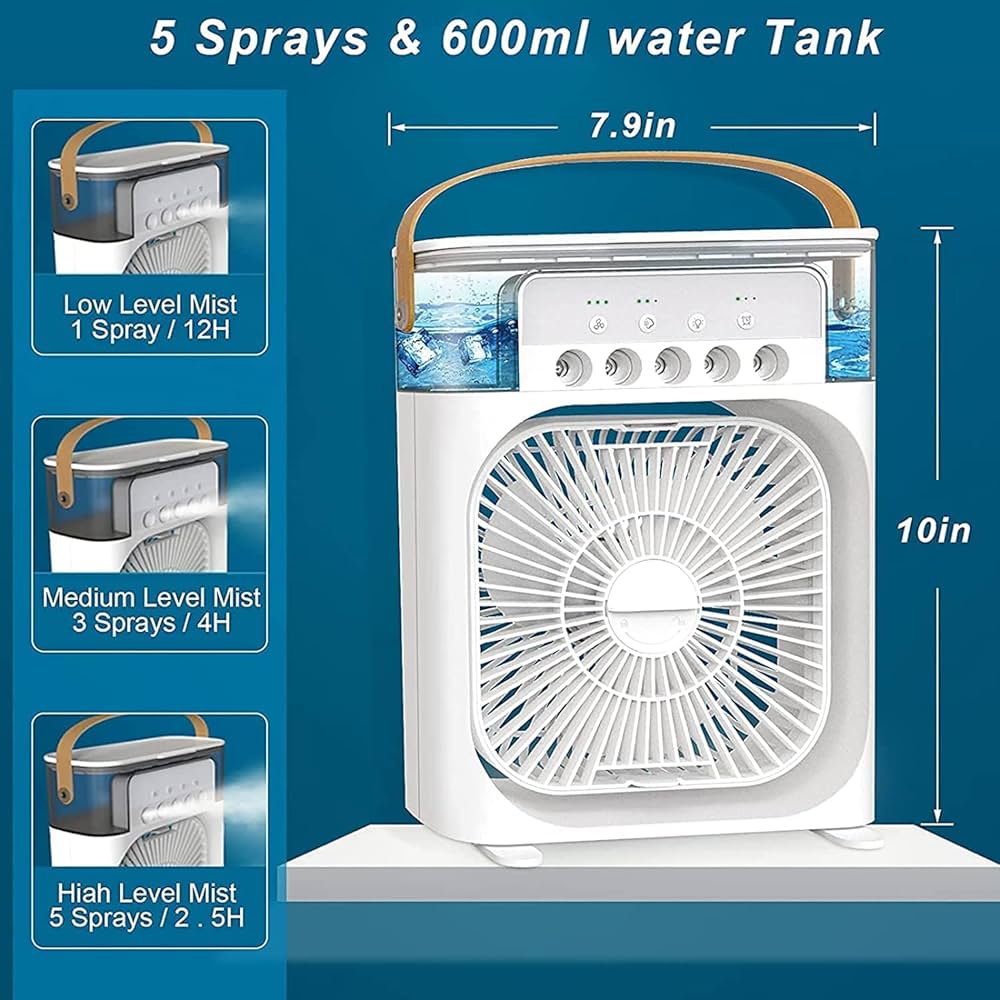 3 in 1 portable mini ac fan cooler with mist & led light 3 in 1 portable mini ac fan cooler with mist & led light